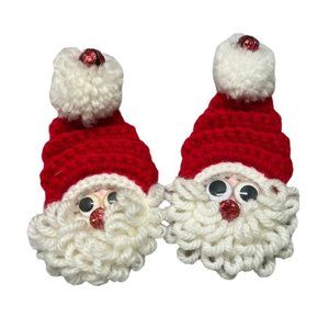 Vintage Santa Face Christmas Pin Tree Ornament Crochet Head 5 Inch Set of 2